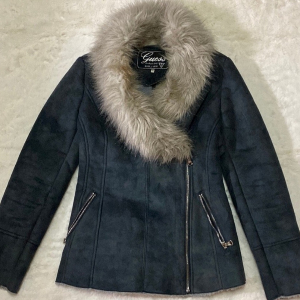 Guess Women's Jacket with Fur Collar